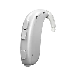 Zilver Oticon Xceed hoortoestel met witte achtergrond