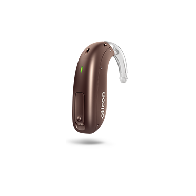 Bruin Oticon More hoortoestel met witte achtergrond